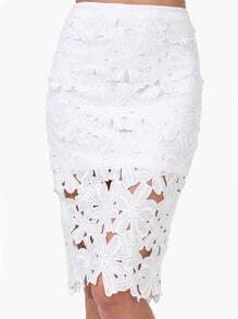 White Crochet Pencil Skirt