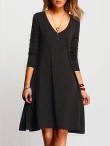 Black V Neck Tshrit Dress In Jersey