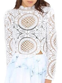 White Long Sleeve Hollow Lace Blouse