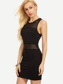 Black Sleeveless Mesh Insert Bodycon Dress