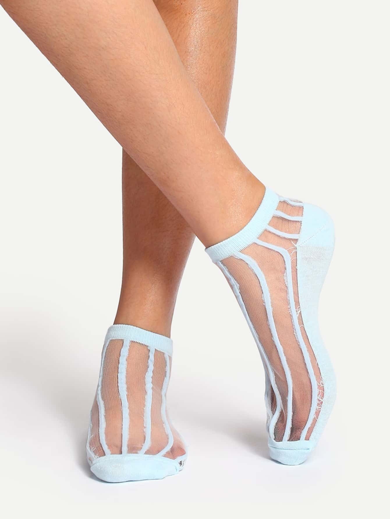 Light Blue Striped Ankle Socks EmmaClothWomen Fast Fashion Online