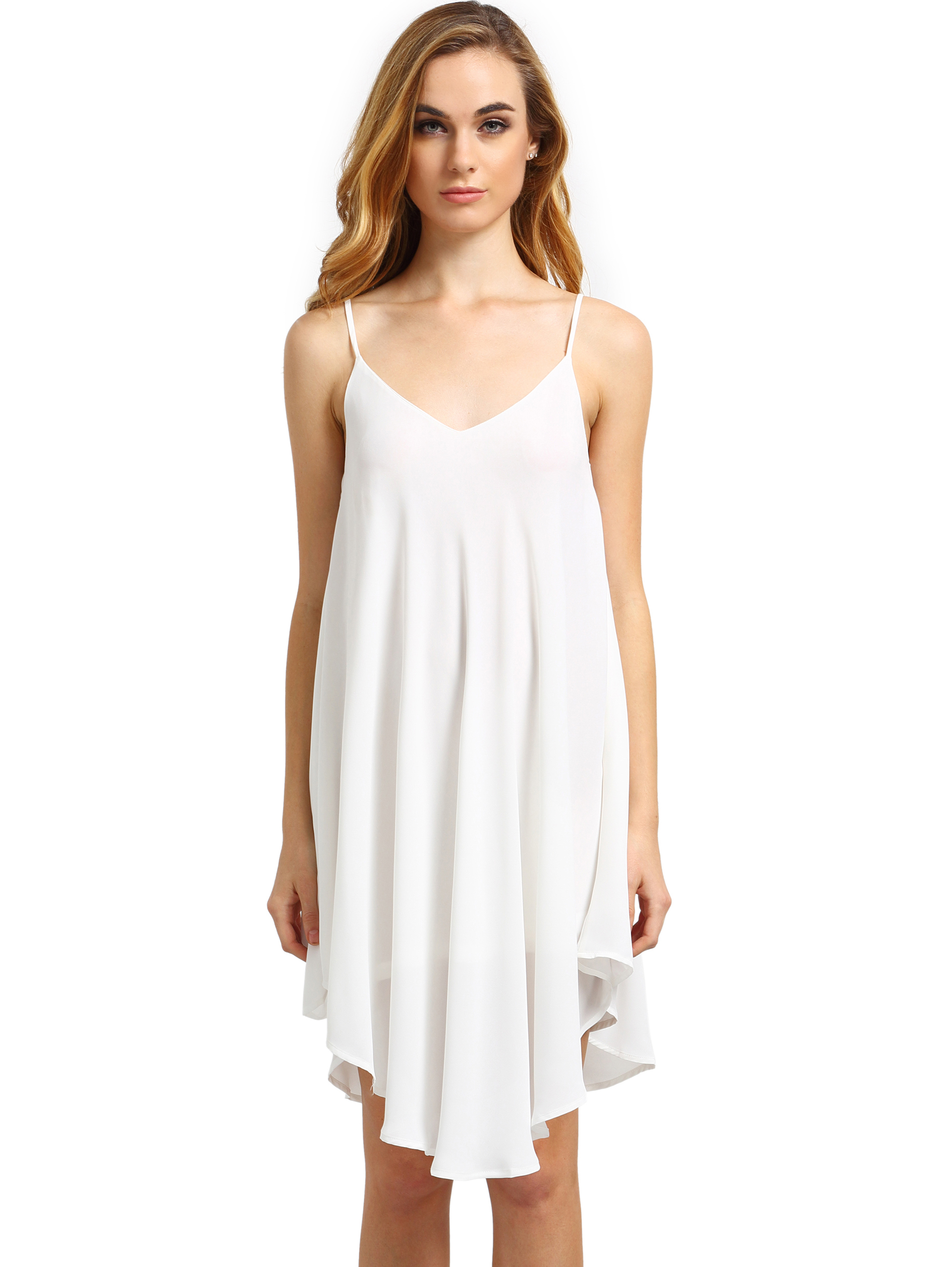Ivory Spaghetti Strap Asymmetrical Shift Dress Sundresses EmmaCloth