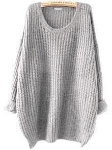 Grey Drop Shoulder Textured Sweater