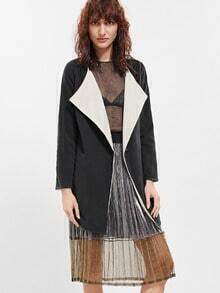 Grey Contrast Lining Curved Hem Slit Side Coat