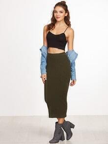Olive Green Ribbed Knit Pencil Skirt