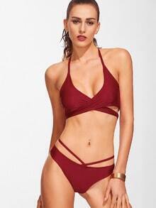 Burgundy Cross Front Halter Sexy Bikini Set