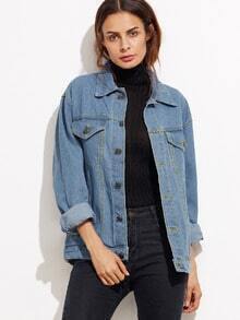 Blue Button Front Pockets Denim Jacket