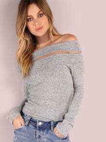 Brushed Off The Shoulder Sleeved Top HEATHER GREY