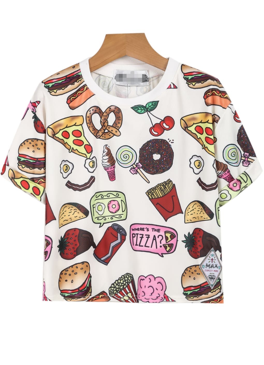 White Short Sleeve Fast Food Print TShirt EmmaClothWomen Fast Fashion