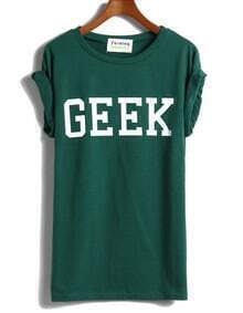 Green Short Sleeve GEEK Print T-shirt