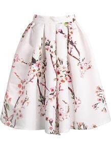 White Floral Pleated Skirt