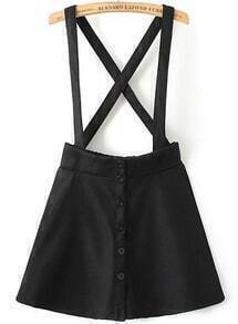 Black Strap Plaid Buttons Skirt