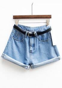 With Belt Cuffed Denim Shorts