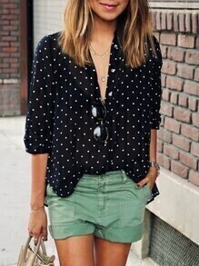 Black Polka Dot Spotted With Buttons Polkadots Blouse