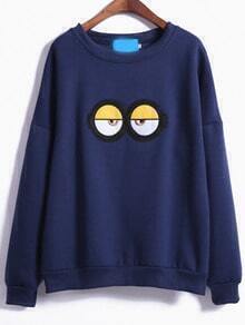 Blue Cartoon Eyes Print Loose Sweatshirt