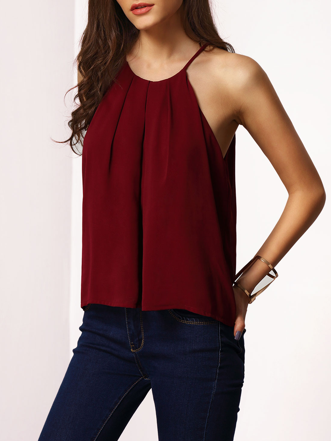 burgundy spaghetti lace up cami top emmacloth burgundy spaghetti lace up cami top emmacloth