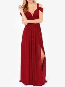 Wine Red Off The Shoulder Maxi Dress
