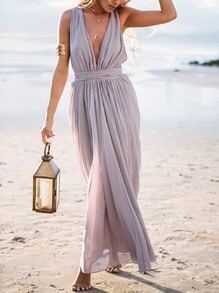 Light Purple Deep V Neck Maxi Dress