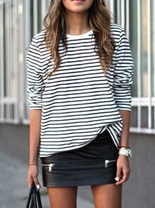 White Black Long Sleeve Striped T-Shirt