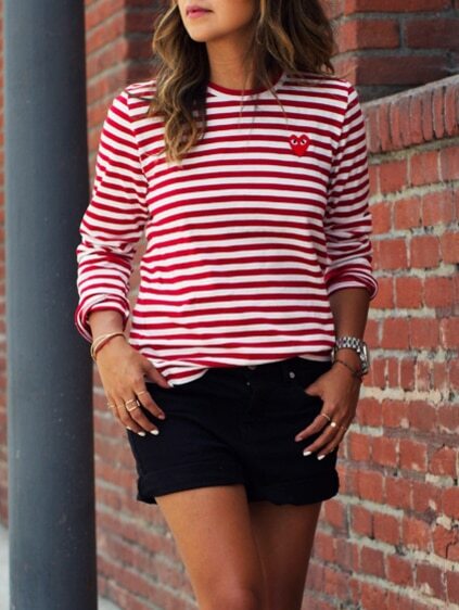 Red White Long Sleeve Striped T-Shirt EmmaCloth-Women Fast Fashion Online