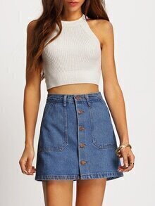 Single Breasted Denim A-Line Skirt