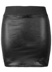 Black Elastic Bodycon PU Leather Skirt