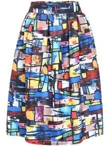 Multicolor Graffiti Print Midi Skirt