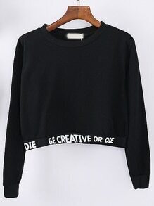Black Letter Print Crop Sweatshirt