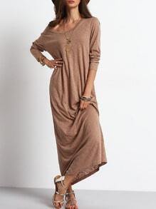 Apricot Scoop Neck Casual Maxi Dress
