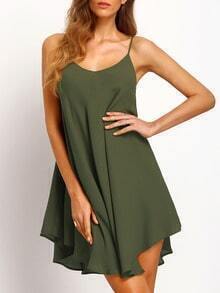 Army Green Asymmetrical Criss Cross Back Spaghetti Strap Sundress