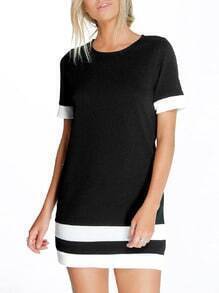 Black White Patchwork Short Sleeve Shift Dress