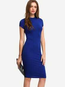 Blue Short Sleeve Knee Length Bodycon Dress