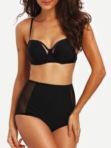 Cutout Mesh Panel High Waist Bikini Set