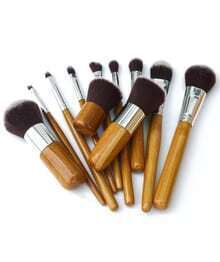 11 Pcs Bamboo Makeup Foundation Fiber Liner Eyeshadow Cosmetic Brush Set Bag Kit