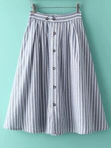 Vertical Striped Single Breasted A-Line Skirt