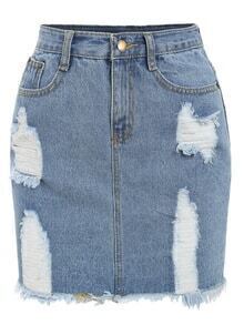 Frayed Denim Pencil Skirt