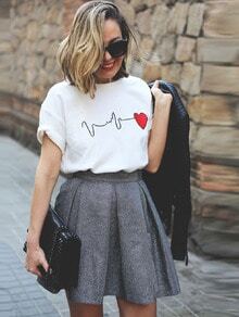 White Short Sleeve Heart Print T-shirt