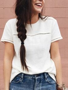 White Round Neck Crochet Insert Blouse