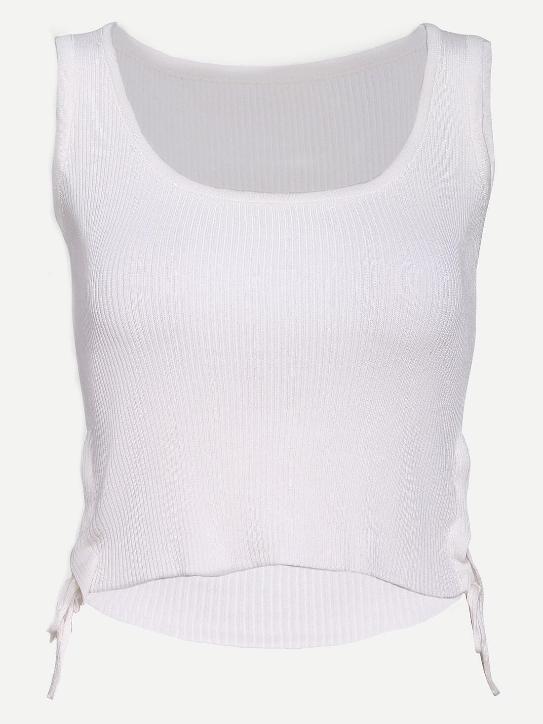 White Side-Tie Ribbed Knit Sleeveless Crop Top EmmaCloth-Women Fast Fashion Online