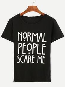 Letter Print Black T-shirt