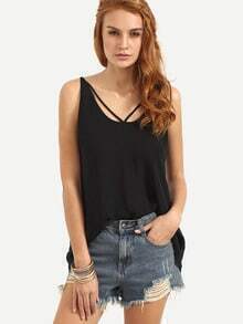 Black Hollow Back Tank Top