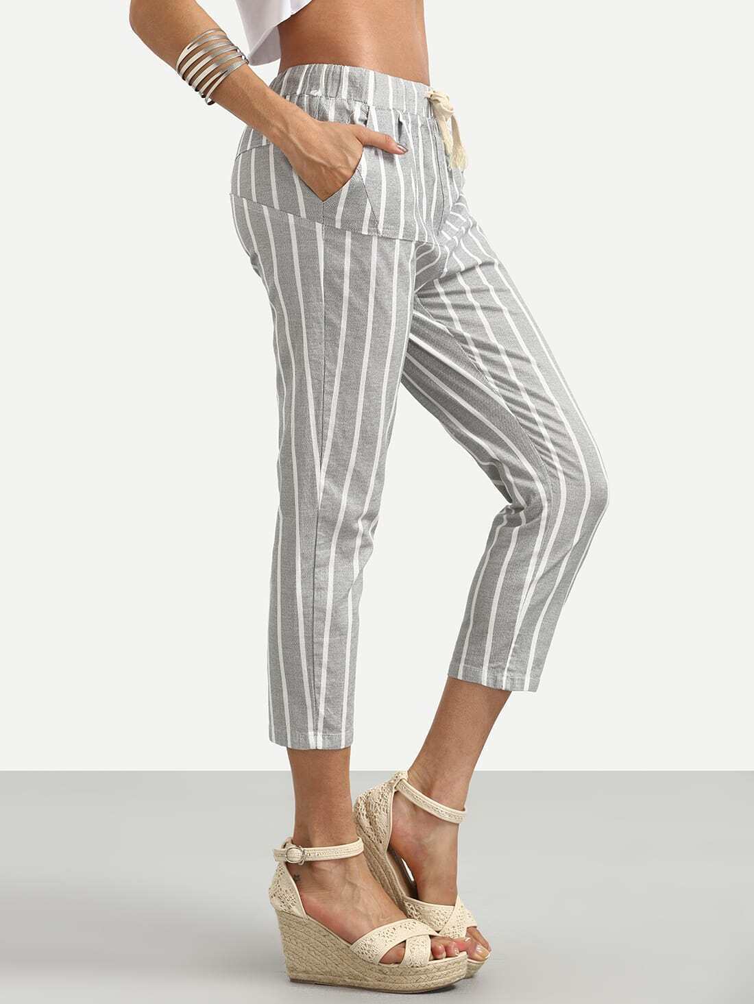 Vertical Striped Drawstring Waist Pants EmmaClothWomen Fast Fashion Online