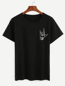 Black Love Gesture Print T-shirt