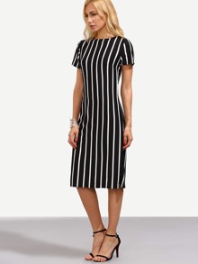 Black Vertical Striped Sheath Dress