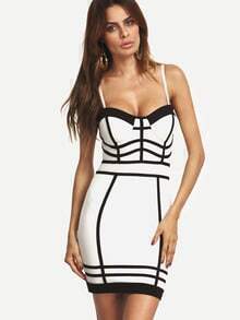 Black and White Spaghetti Strap Zipper Back Bandage Dress