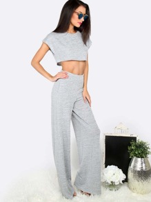 Grey Crop Top With Pocket Wide-leg Pants