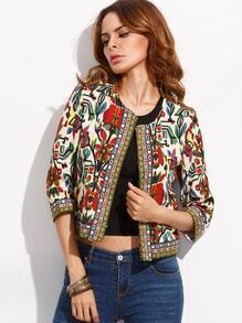 Multicolor Tribal Print Outwear With Embroidered Tape Detail