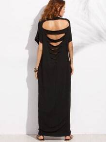 Black Pocket Cutout Back Dolman Sleeve Maxi Dress