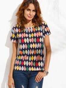 Multicolor Print Round Neck Short Sleeve T-shirt