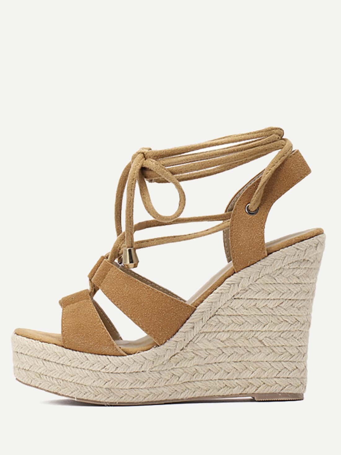 Brown Peep Toe Laceup Espadrille Wedges EmmaClothWomen Fast Fashion